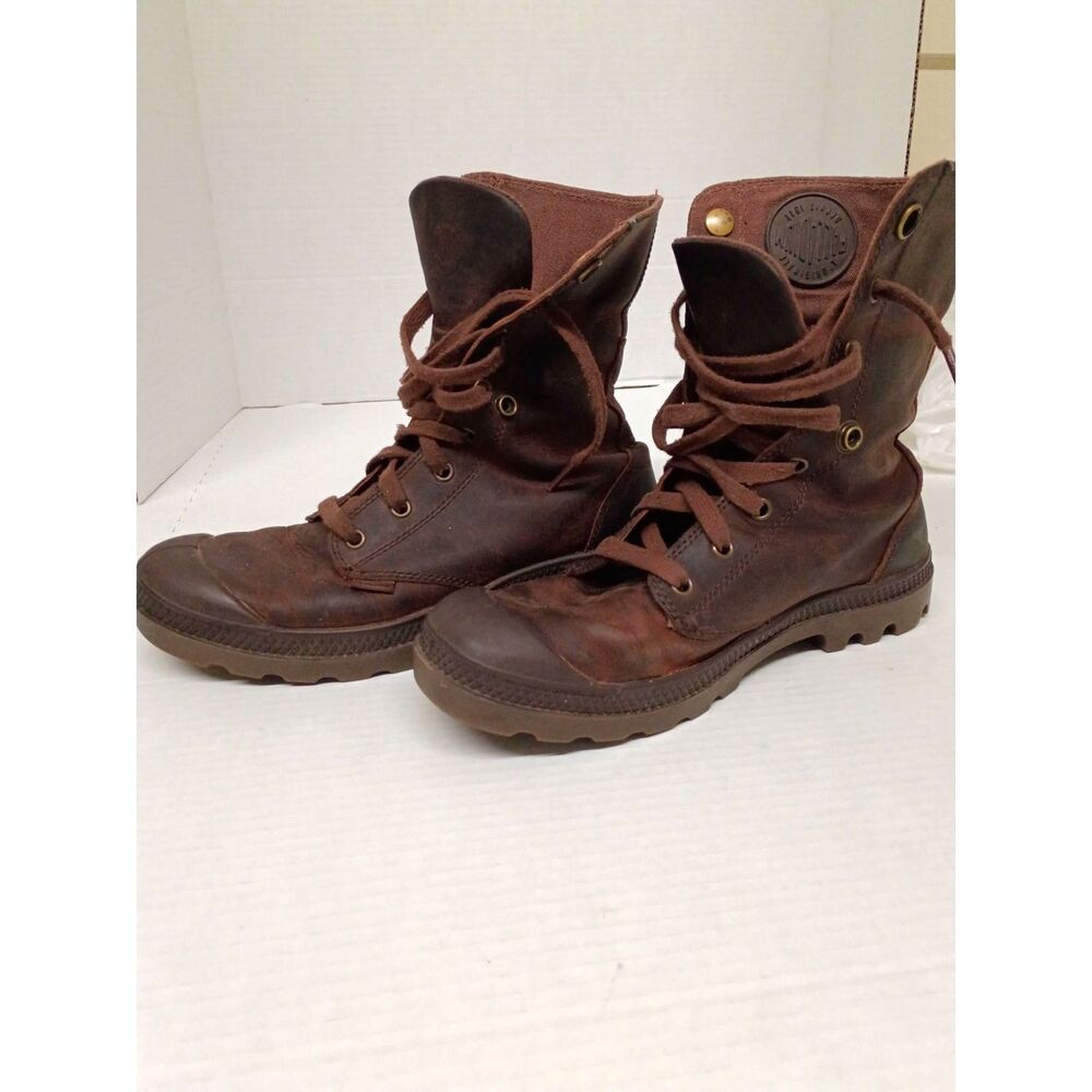 Palladium Baggy Leather Fold Over Brown Combat Boots High Top Gorpcore Cyberpunk